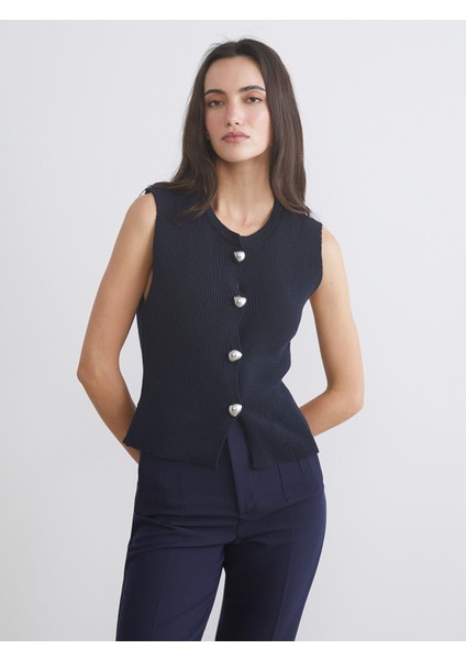 Yeni Sezon Bisiklet Yaka Kadın Triko Yelek