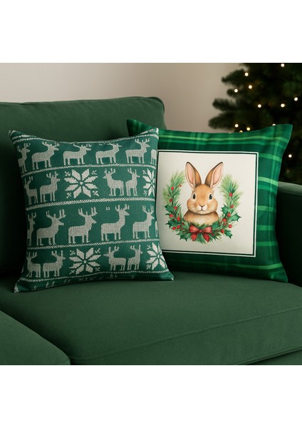 Çift Tarafı Baskılı Candy Christmas Desenli 2'li Set Kadife Kırlent Kılıfı Yılbaşı - Noel fiyatları