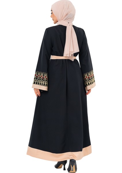 Kadın Elbise – Saten Kemerli Siyah Filistin Nakışlı Kadın Elbise fırsatları