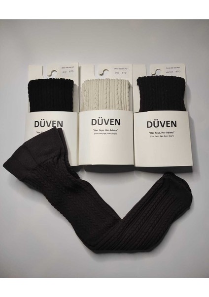 3'lü Paket Yumuşacık Dokusu Klasik Örgü Deseniyle Kalın Kışlık Renkli Dizaltı Çorap