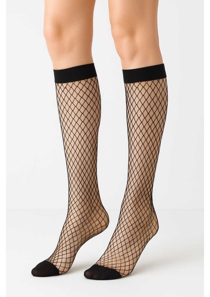 Siyah File Dizaltı Çorap - Kadın Pantolon Çorap