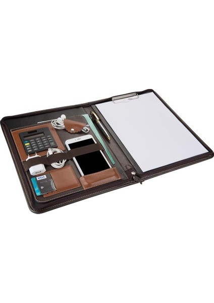 9001 Sekreterlik A4 Deri Telefon Kılıflı El Portföyü Sekreter Notluğu Hesap Makineli Fermuarlı Sekreter Dosyası,