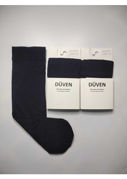 Mat Dokulu 40 Den Orta Kalın Mus Lacivert Dizaltı Pantolon 2'li Çorap