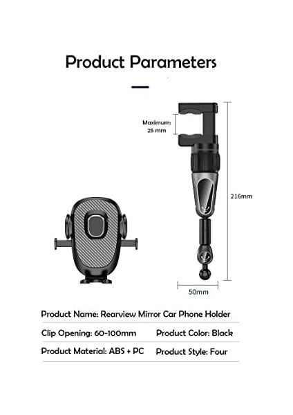 Gn-47 Araç Içi Dikiz Aynası Telefon Tutucu Otomatik Sıkıştırma Her Yöne Döner fiyatları