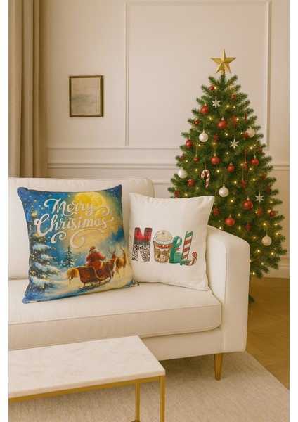 Çift Tarafı Baskılı Candy Christmas Desenli 2'li Set Kadife Kırlent Kılıfı Yılbaşı - Noel fiyatları