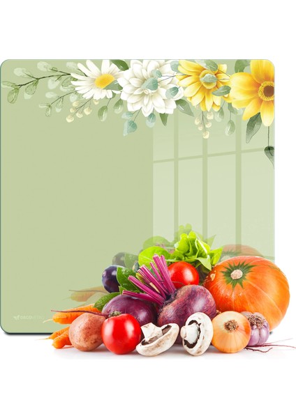 Cam Kesme Tahtası ve Sunumluk Kare Vintage Daisy 30X30 cm