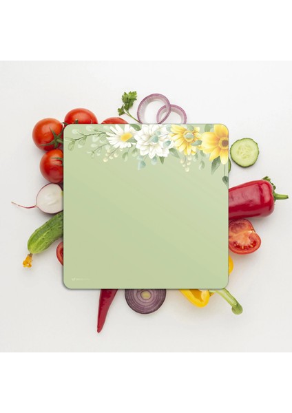 Cam Kesme Tahtası ve Sunumluk Kare Vintage Daisy 30X30 cm modelleri