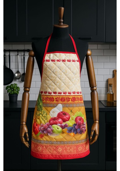 Kapitoneli Sıvı Geçirmez Leke Tutmaz Mutfak Önlüğü Dijital Baskılı Önlük Meyve Şöleni