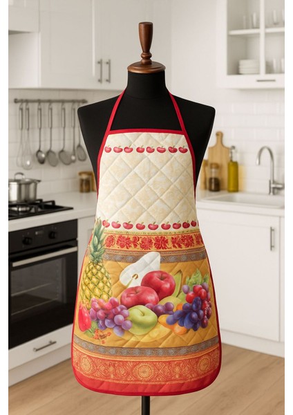 Kapitoneli Sıvı Geçirmez Leke Tutmaz Mutfak Önlüğü Dijital Baskılı Önlük Meyve Şöleni modelleri