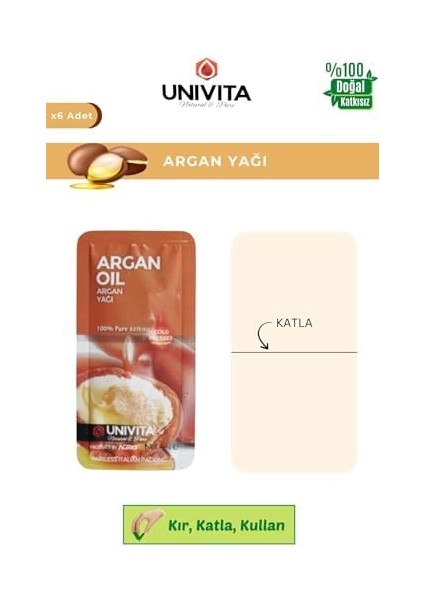 UNIVITA%100 Doğal Saf Soğuk Sıkım Argan Saç Kaş Kirpik Bakım Yağı 4 ml x 6 Adet modelleri