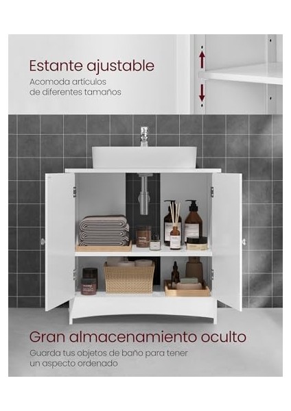 2 Kapılı Lavabo Dolabı, Dolabı, Ayarlanabilir Raflar, Bol Depolama Alanı, 60 x 30 x 60 Cm, Beyaz BBC01WT fiyatları