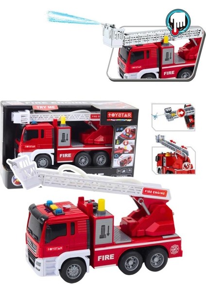 Sesli Işıklı Pilli Merdivenli Full Fonksiyon Su Püskürtme Oyuncak Eğitici Itfaiye Arabası