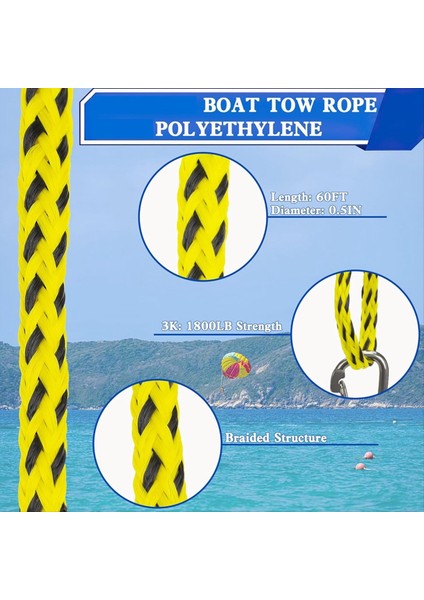 Tekne Çekme Halat 60FT 3k 1-3 Biniciler Tüp Kotu Halatlar Kayak Şamandıra Su Kayak Için Ağır Hizmet Kayak Halat (Yurt Dışından) indirimleri