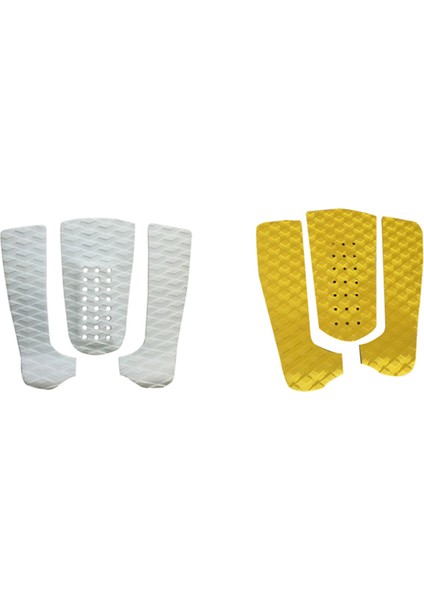 2set Surf Tahtası Çekiş Pad Slip Anti-Slip Dirençli Yapışkan Eva Kavrama Sörf Güverte Kuyruk Pedleri Üç Parçalı Sarı/ Beyaz (Yurt Dışından)