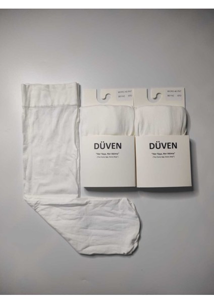 Mat Dokulu 40 Den Orta Kalın Mus Beyaz Dizaltı Pantolon 2'li Çorap