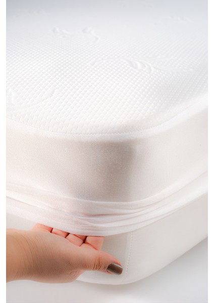 Yatak Alezi Jakarlı Fitted Full Kenar Sıvı Geçirmez Yatak Koruyucu Beyaz 60X120
