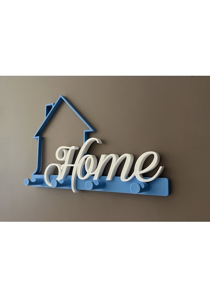 Dekoratif Home Yazılı Duvar Askılığı | Ev Şeklinde Anahtarlık & Aksesuar Askısı (23X21 Cm, Mavi-Beyaz) fiyatları