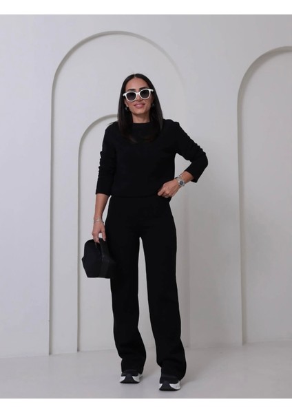 Kadın Selanik Örgü %100 Pamuk Alt Üst Takım Siyah