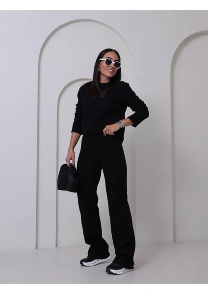 Kadın Selanik Örgü %100 Pamuk Alt Üst Takım Siyah modelleri