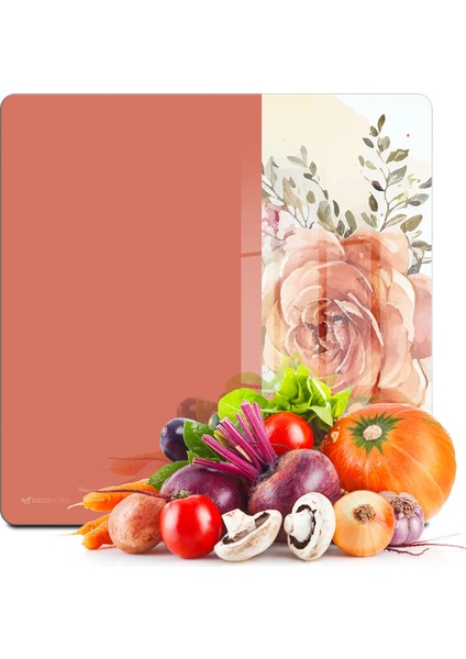Cam Kesme Tahtası ve Sunumluk Kare Vintage Orange Rose 30X30 cm