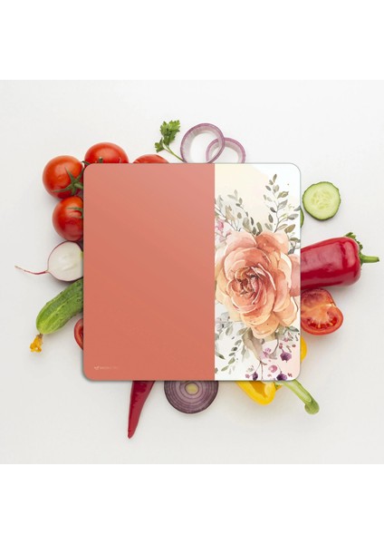 Cam Kesme Tahtası ve Sunumluk Kare Vintage Orange Rose 30X30 cm modelleri