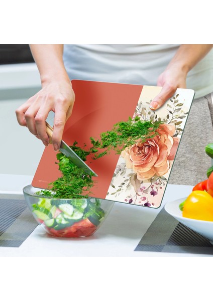 Cam Kesme Tahtası ve Sunumluk Kare Vintage Orange Rose 30X30 cm indirimleri