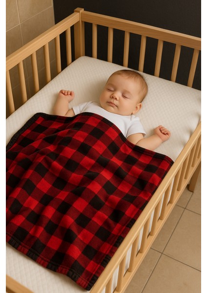 Ekose Koyun Tüylü Kareli Desenli Bebek Battaniyesi