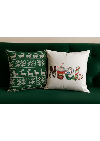 Çift Tarafı Baskılı Candy Christmas Desenli 2'li Set Kadife Kırlent Kılıfı Yılbaşı - Noel fiyatları