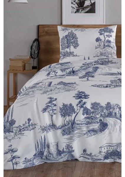 Vintage Blu %100 Pamuk Tek Kişilik Nevresim Takımı