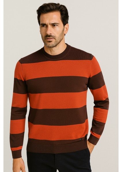 Erkek Bisiklet Yaka Triko %100 Pamuk Kahve 3774