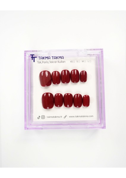 15'li Bordo Kısa Yuvarlak KYL1519 Tekrar Kullanılabilir El Yapımı Protez Takma Tırnak - Bordo-S fiyatları