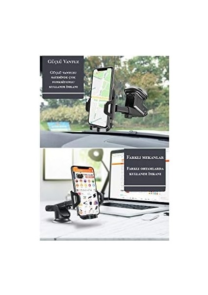 Htt-12 Otomatik Klipsli Vantuzlu Araba Telefon Tutacağı, Siyah fiyatları