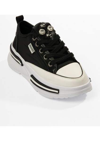Kadın Paraşüt Sneaker Taş Detaylı Kalın Tabanlı Siyah Zeyra fiyatları
