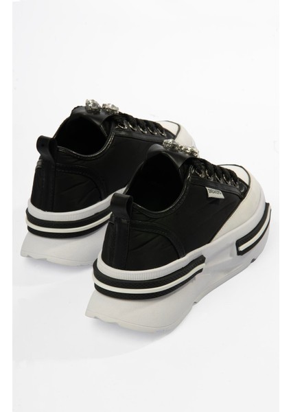 Kadın Paraşüt Sneaker Taş Detaylı Kalın Tabanlı Siyah Zeyra indirimleri
