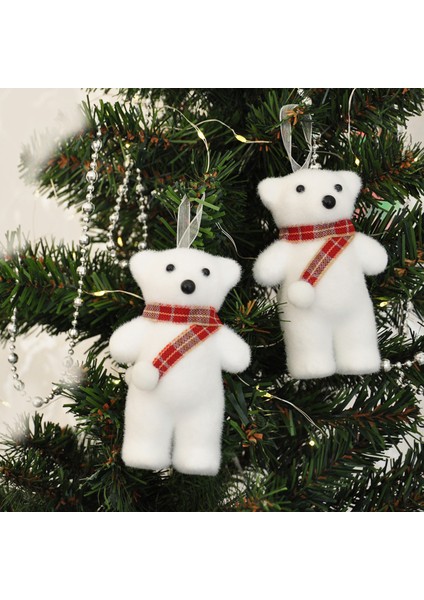 Yılbaşı Ağaç Süsü Simli Beyaz Ayıcık 2li