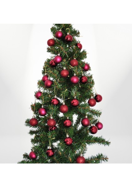 Yılbaşı Ağaç Süsü 72 Parça Süsleme Seti Bordo Renk