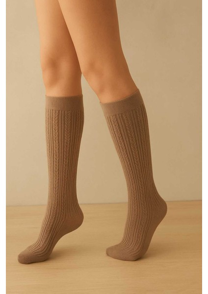 Kadın Örgü Desenli Kışlık 200 Den Knıt Ten Dizaltı Çorap