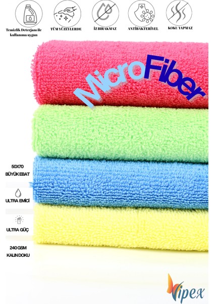 3 Adet 50X70 cm Ekstra Dokuma Güçlü Sonuç 240 Gsm Mikrofiber Bez