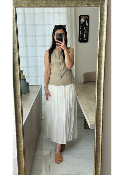 Keten Dökümlü Uzun Tül Etek