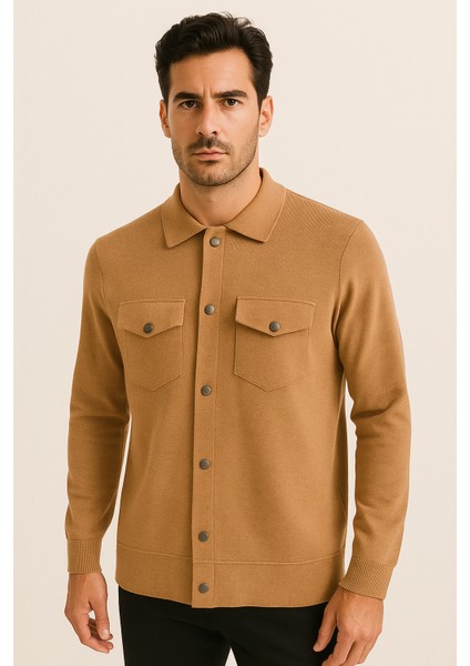 Erkek Triko Gömlek Camel 3764