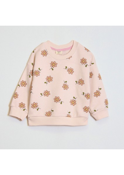 Kız Çocuk Çiçek Desenli Sweatshirt