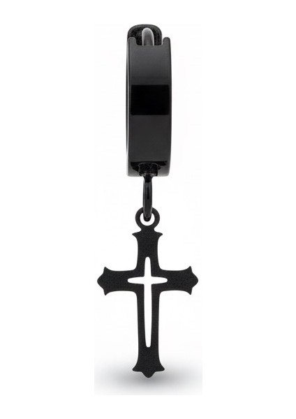 Haç Figürlü Siyah Çelik Halka Küpe