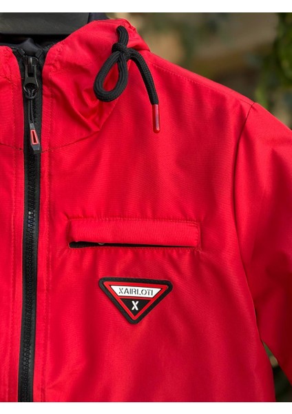 Unisex Çocuk Kapüşonlu Çift Cepli Mevsimlik Yağmurluk