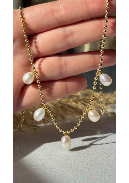 Altın Kaplama Kibar ve Zarif Top Zincir Gerçek Doğal Incili Kolye 925 Ayar Gümüş Top Zincirli Inci Kolye fırsatları