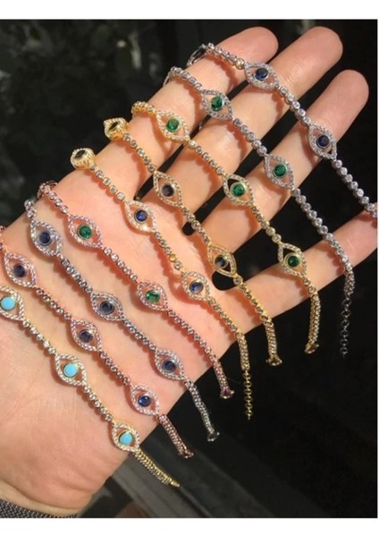 Renkli Nazar Göz Bileklik 925 Ayar Gümüş modelleri