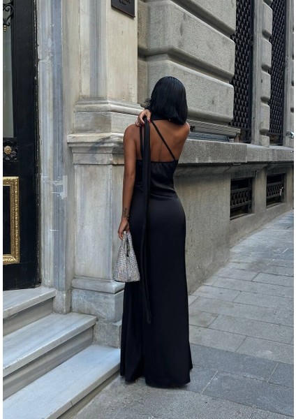 Kadın Tek Omuz Şal Detaylı Abiye Elbise Si̇yah - Xs modelleri