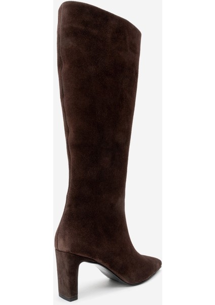 Lume Kahverengi Süet Hakiki Deri Kadın Blok Topuklu Çizme indirimleri