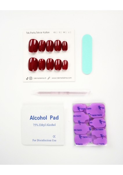 15'li Bordo Kısa Yuvarlak KYL1519 Tekrar Kullanılabilir El Yapımı Protez Takma Tırnak - Bordo-L fırsatları