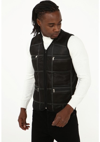 Parçalı Hakiki Deri ve Hakiki Kürk Parçalı Yelek modelleri