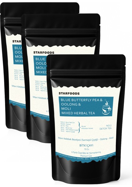 3 Paket No: 2 Detox Tea Blue Butterfly & Oolong & Moli Detox Çayı Beyaz Çay Barut Yeşilçay